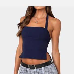 Edikted Navy Blue Halter Top